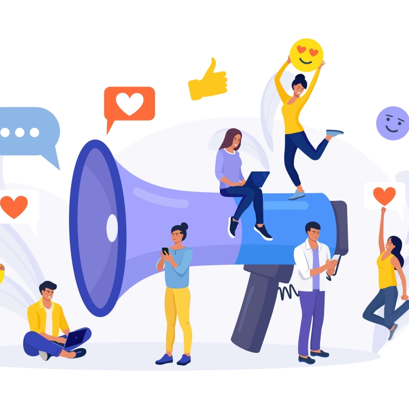 Social media promotion services with megaphone