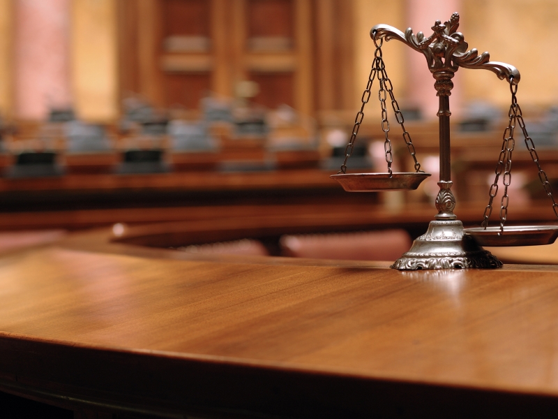 Decorative Scales of Justice in the Courtroom
