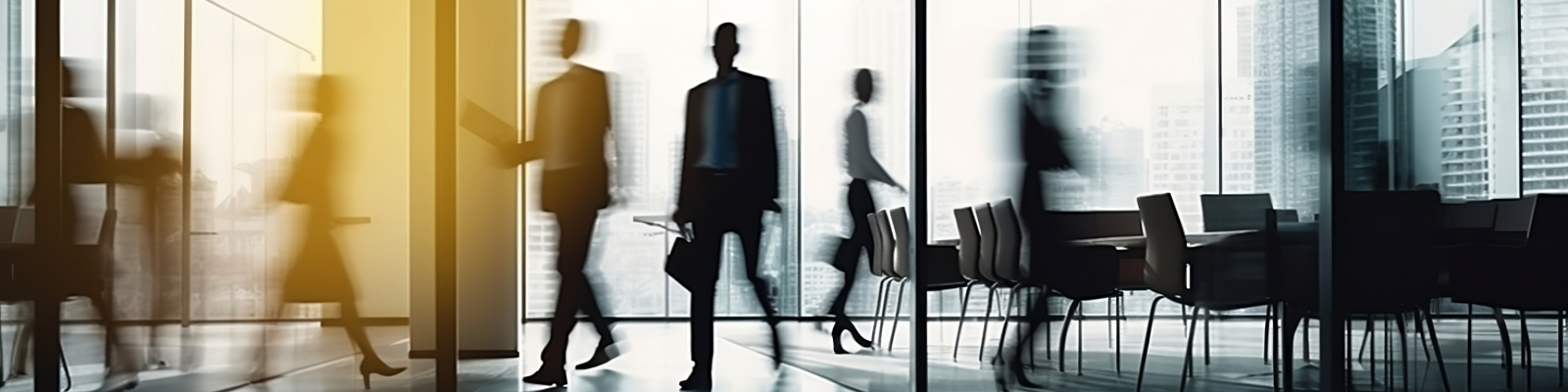 People walking through an office