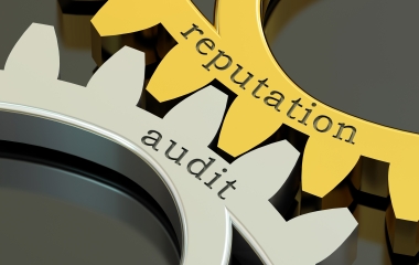 Reputation Audit concept on the gearwheels, 3D rendering