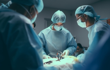 Team of surgeon doctors are performing operation