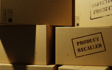 Cardboard boxes displaying 'product recall' on them