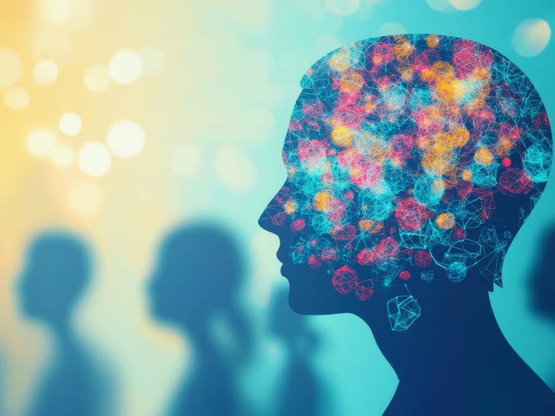 person with colourful lights in the head