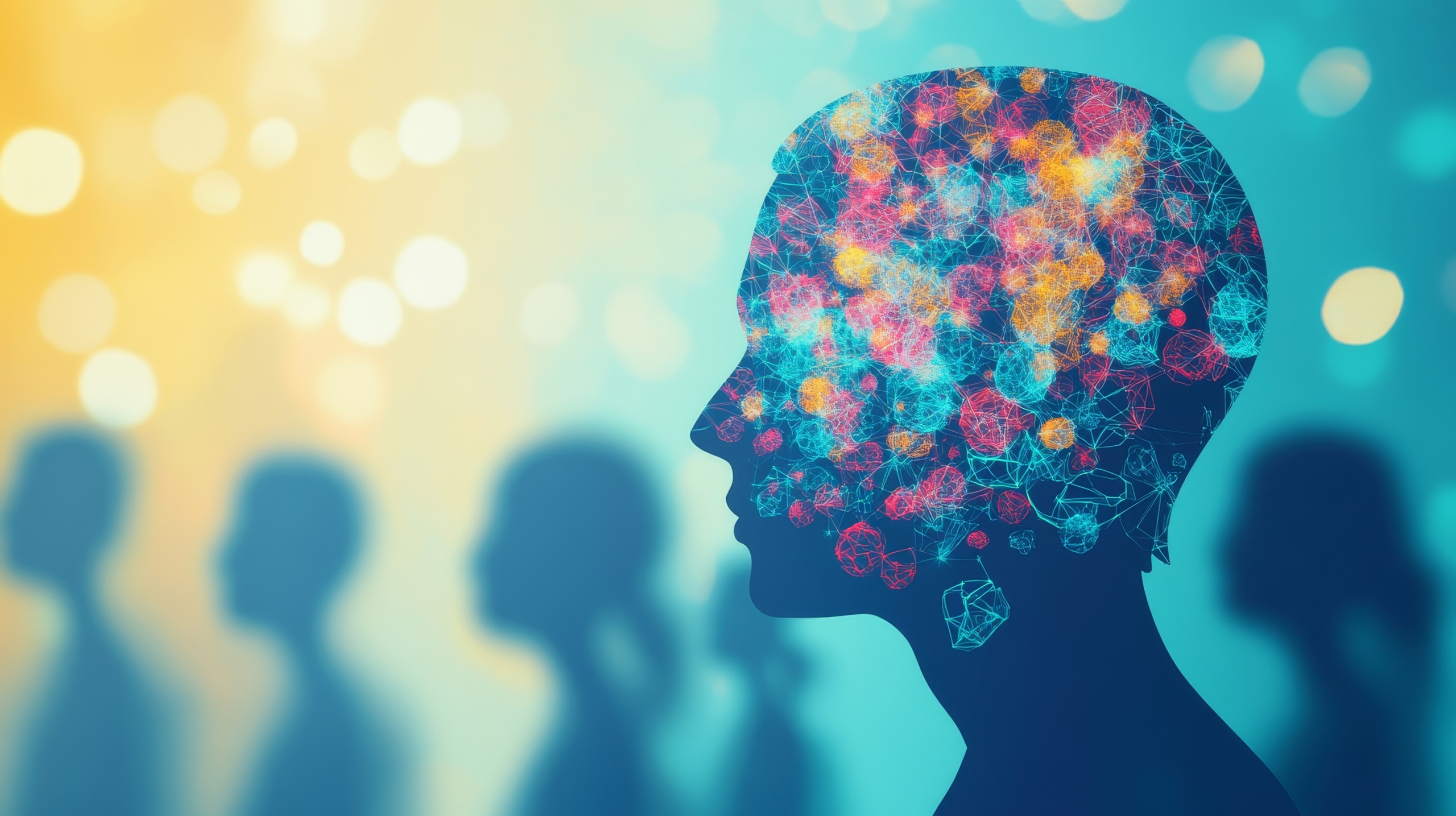 person with colourful lights in the head